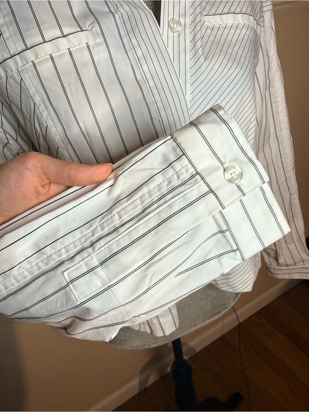 Dear John Cropped White Pinstripe Button-Up Shirt - Picture 6 of 9